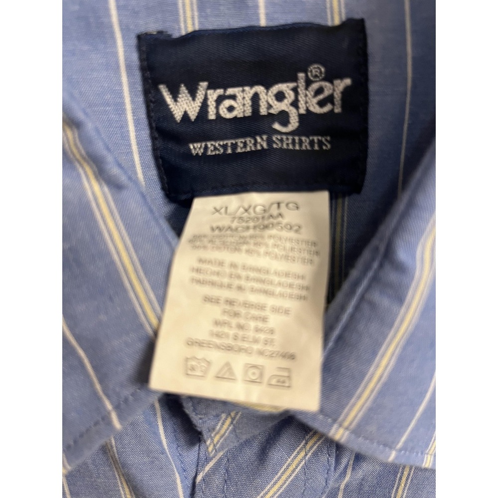 Wrangler Shirt Mens XL Blue Striped Western Pearl Snap Long Sleeve Casual Cowboy - Picture 3 of 6
